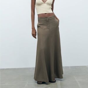 Khaki linen blend skirt